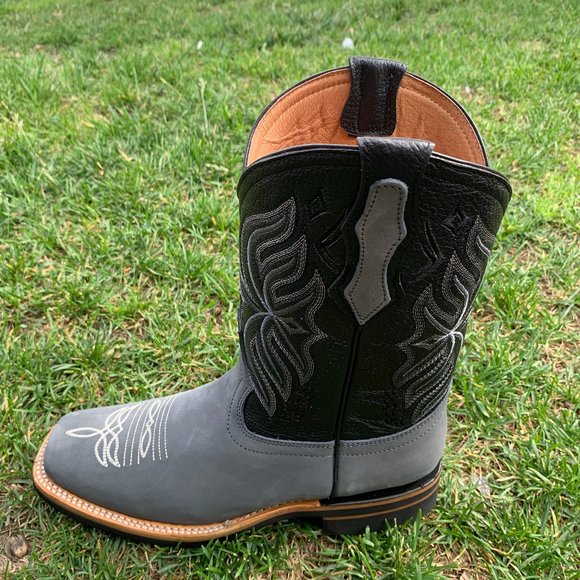 MEN'S RODEO COWBOY GRAY LEATHER SQUARE TOE BOOTS - Picture 5 of 7